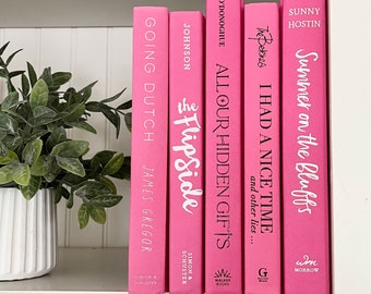 Pink books for decor, pink decor for girls bedroom, dorm decor, decorative book, book decor, pink book, book stack, pink shelf decor