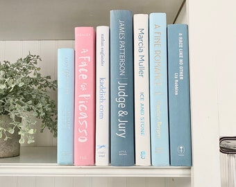 Pastel Book Set,  Blue, Pink & White Decorative Books, girls bedroom book decor, pretty pink and blue aesthetic, teen bedroom bookshelf