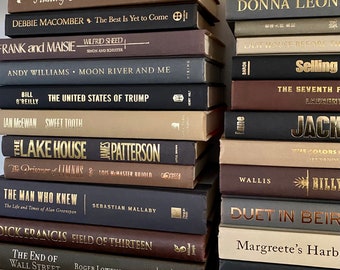 Dark shades of Books for Bookshelf Styling, dark neutrals book decor, shades of dark contrast books for staging home office library