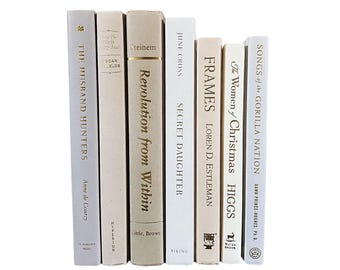Decorative Neutral Books: Modern Bookshelf Decor, neutral book staging for home library, neutral shades of hardcover books
