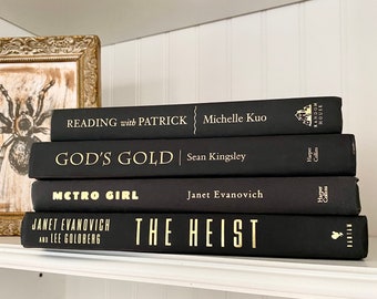 Black Decorative Books: Authentic Hardcover Book Stack for Home Decor