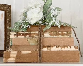 Rustic Book Stack: Shabby Chic Farmhouse Decor Centerpiece