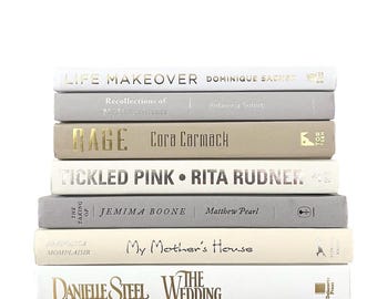 Neutral Book Set: Taupe Bookshelf Decor, Home Staging