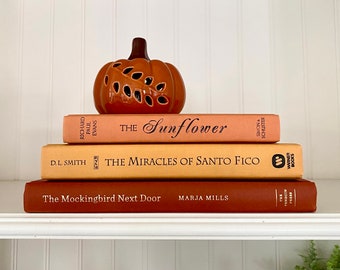Fall Colored Staging Books: Warm Neutral Bookshelf Decor