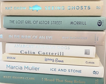 Beautiful coastal books for decor, light neutral beach colors, coastal bookshelf, books for staging neutral home, display book, pretty book