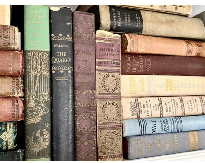 Vintage Books, Set of Mixed Antique Books, Book Scroll, Decorative