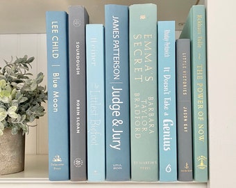 Aqua and Teal Book Bundle: Decorative Bookshelf Decor for coastal home, beach shades of blue book, coastal nightstand book, table book decor