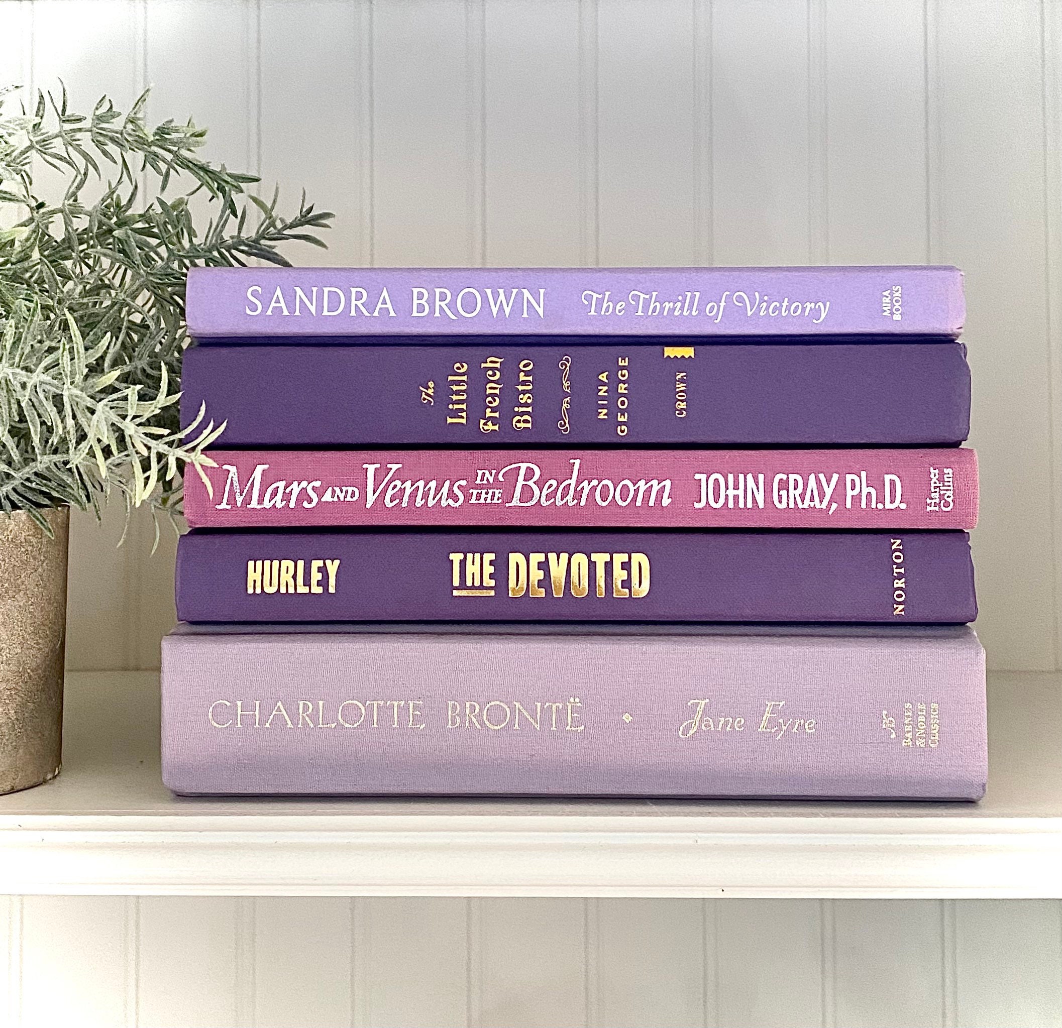 Bookstack Purple II - Wrapped Canvas Textual Art House of Hampton Size: 18 H x 12 W x 1.25 D