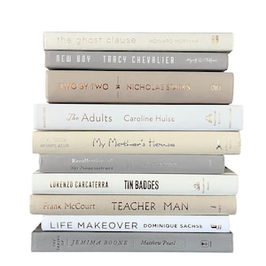 Neutral hardcover books for bookshelf decor staging home decor book interior design, transitional design, modern book, book display