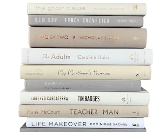 Neutral Hardcover Books for Bookshelf Decor, neutral aesthetic books for home office library staging photos of books, book stack in neutral