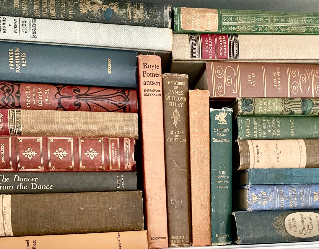 Vintage Books, Set of Mixed Antique Books, Book Scroll, Decorative