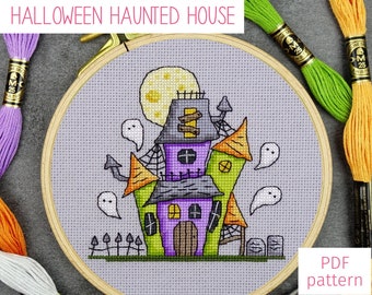 Halloween House Cross Stitch Pattern, Spooky Cross Stitch Pattern, Small Halloween Cross Stitch, Halloween Counted Cross Stitch Chart