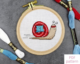 Padrão de Ponto Cruz de Caracol Corredor Fofo | Padrão de Ponto Cruz Moderno e Divertido em PDF para Download Digital