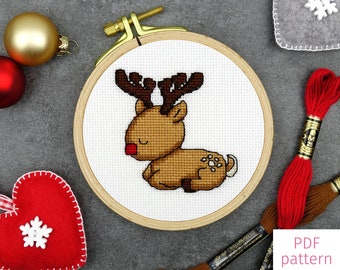 Cute Reindeer Cross Stitch Pattern | Christmas Cross Stitch PDF Pattern for Digital Download (Sleeping Reindeer Rory)