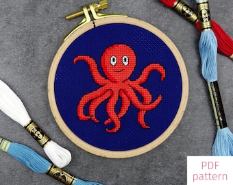 Little cute octopus cross stitch pattern (instant PDF download)