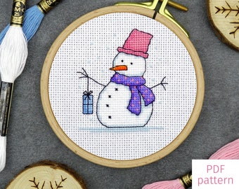 Snowman 1 Cross Stitch Pattern | Christmas Mini Cross Stitch PDF Pattern for Digital Download