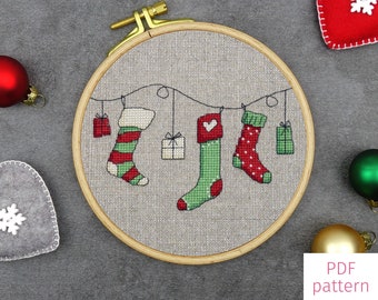 Presents and Christmas Stockings Cross Stitch Pattern | Whimsical Christmas Cross Stitch PDF Pattern for Digital Download