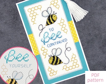 Cute Bee Bookmark Cross Stitch Pattern (+ 4 alternative words) | PDF Pattern for Digital Download + Instructions to Make a Bookmark