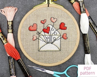 Mini Envelope of Hearts Cross Stitch Pattern for Valentines Day | Romantic Cross Stitch PDF Pattern for Digital Download