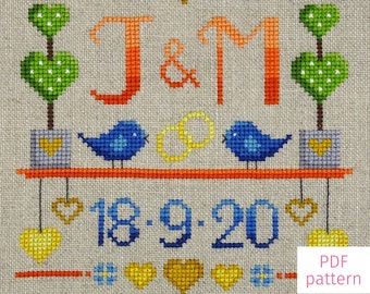 Modern Wedding Cross Stitch Pattern | Cross Stitch Wedding Sampler PDF Pattern | Personalised Cross Stitch Wedding Gift