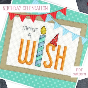 Birthday Card Cross Stitch Pattern, Cute Birthday Cross Stitch Chart, Mini Birthday Cross Stitch PDF, Simple Birthday Cross Stitch Pattern image 1