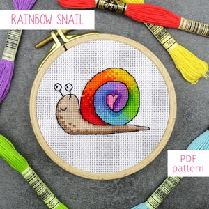 Cute Rainbow Snail Cross Stitch Pattern, Easy Colourful Modern Cross Stitch PDF Pattern for Digital Download