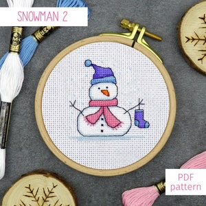 Snowman 2 Cross Stitch Pattern | Christmas Mini Cross Stitch PDF Pattern for Digital Download