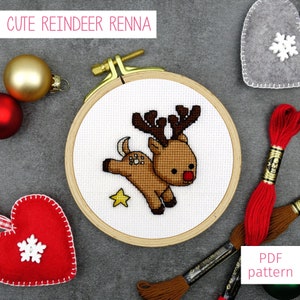 Cute Reindeer Cross Stitch Pattern | Christmas Cross Stitch PDF Pattern for Digital Download (Leaping Reindeer Renna)