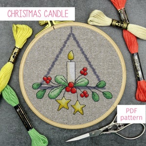 Padrão de PDF em ponto cruz de vela de Natal, gráfico de ponto cruz contado com pequenas hortaliças de inverno