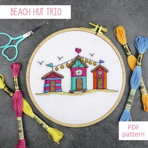 Trio of Beach Huts Cross Stitch Pattern, Colourful Seaside Cross Stitch PDF Pattern for Digital Download
