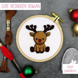 Cute Reindeer Cross Stitch Pattern | Christmas Cross Stitch PDF Pattern for Digital Download (Sitting Reindeer Rowan)
