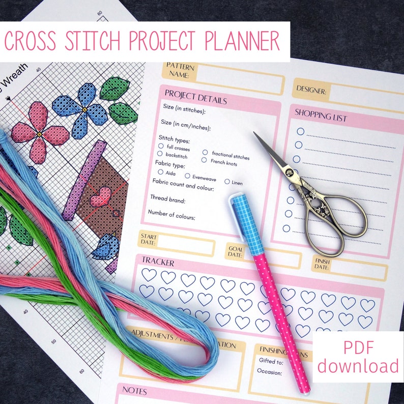 Cross Stitch Project Planner Sheet and Stitch Tracker Etsy UK