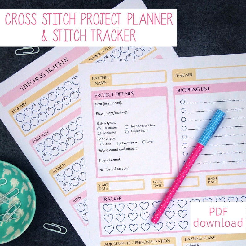 Cross Stitch Project Planner Sheet and Stitch Tracker Etsy UK
