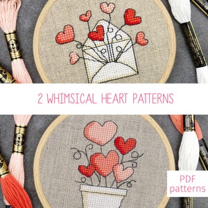 Mini Pot de Coeurs ET Enveloppe de Coeurs Modèles de Point de Croix (ensemble de 2) pour la Saint-Valentin | Modèles PDF romantiques pour téléchargement numérique