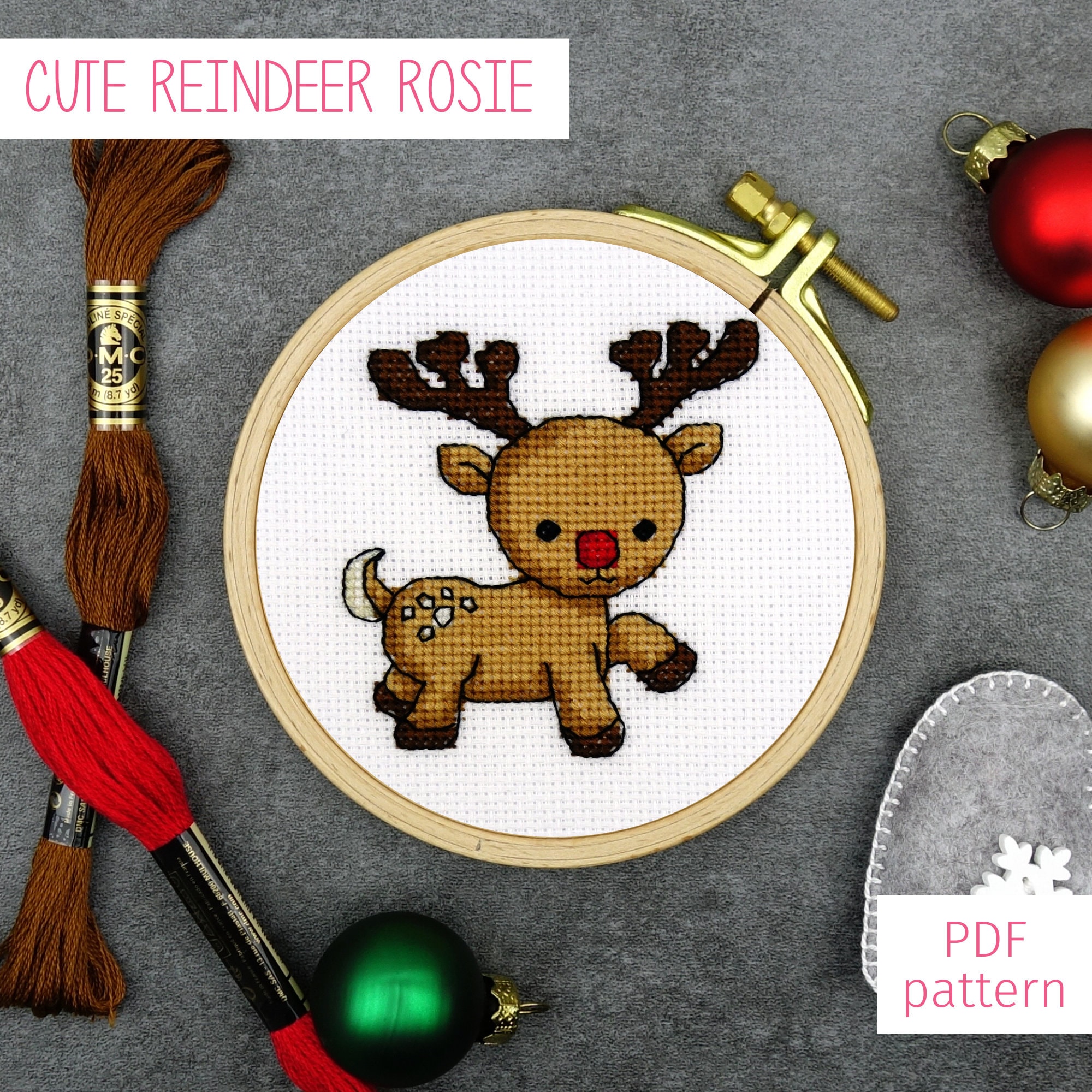 Cute Reindeer Cross Stitch Pattern | Christmas Cross Stitch PDF Pattern ...