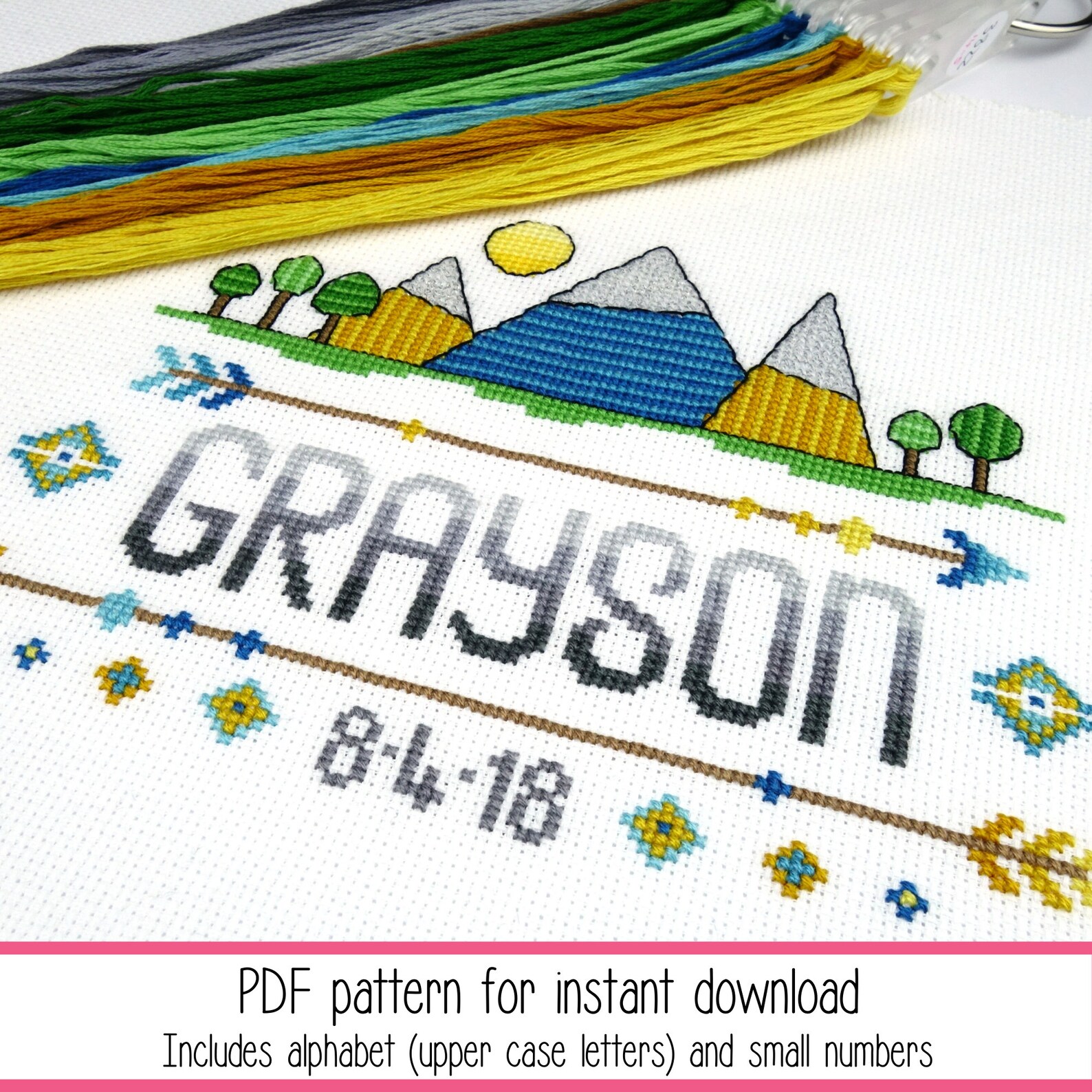 Child Name Modern Cross Stitch Pattern Simple Cross Stitch Etsy UK