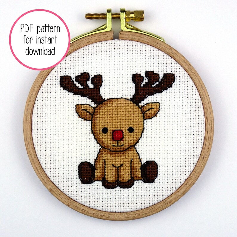Cute Reindeer Cross Stitch Pattern Christmas Cross Stitch | Etsy