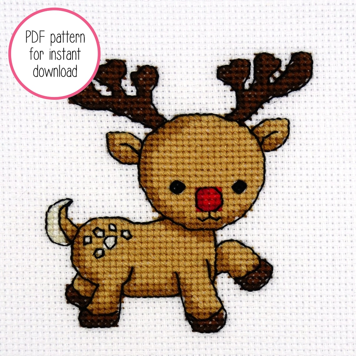 Cute Reindeer Cross Stitch Pattern Christmas Cross Stitch Etsy