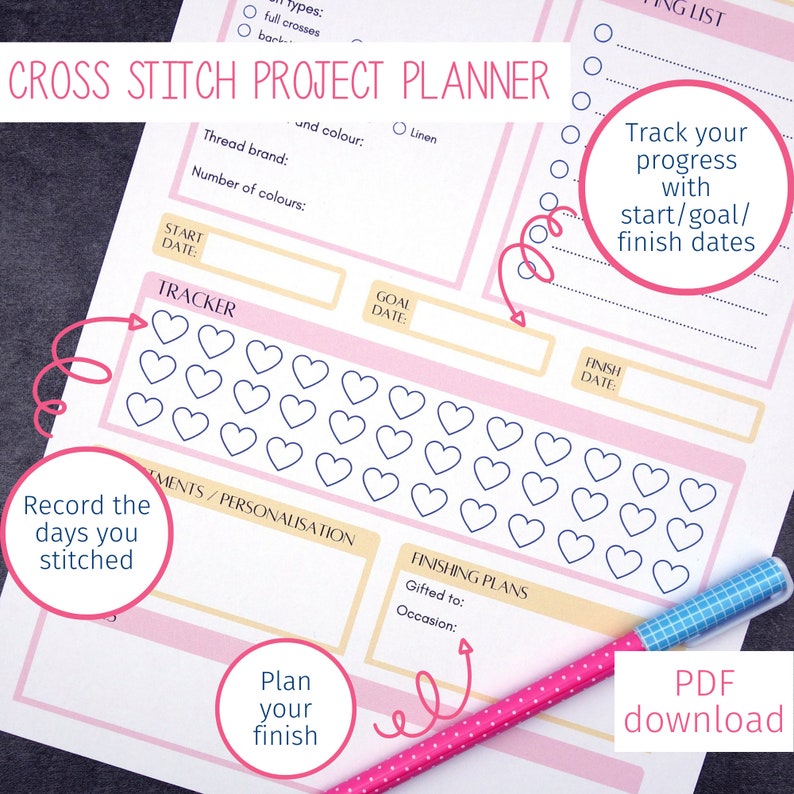 Cross Stitch Project Planner Sheet and Stitch Tracker Etsy UK