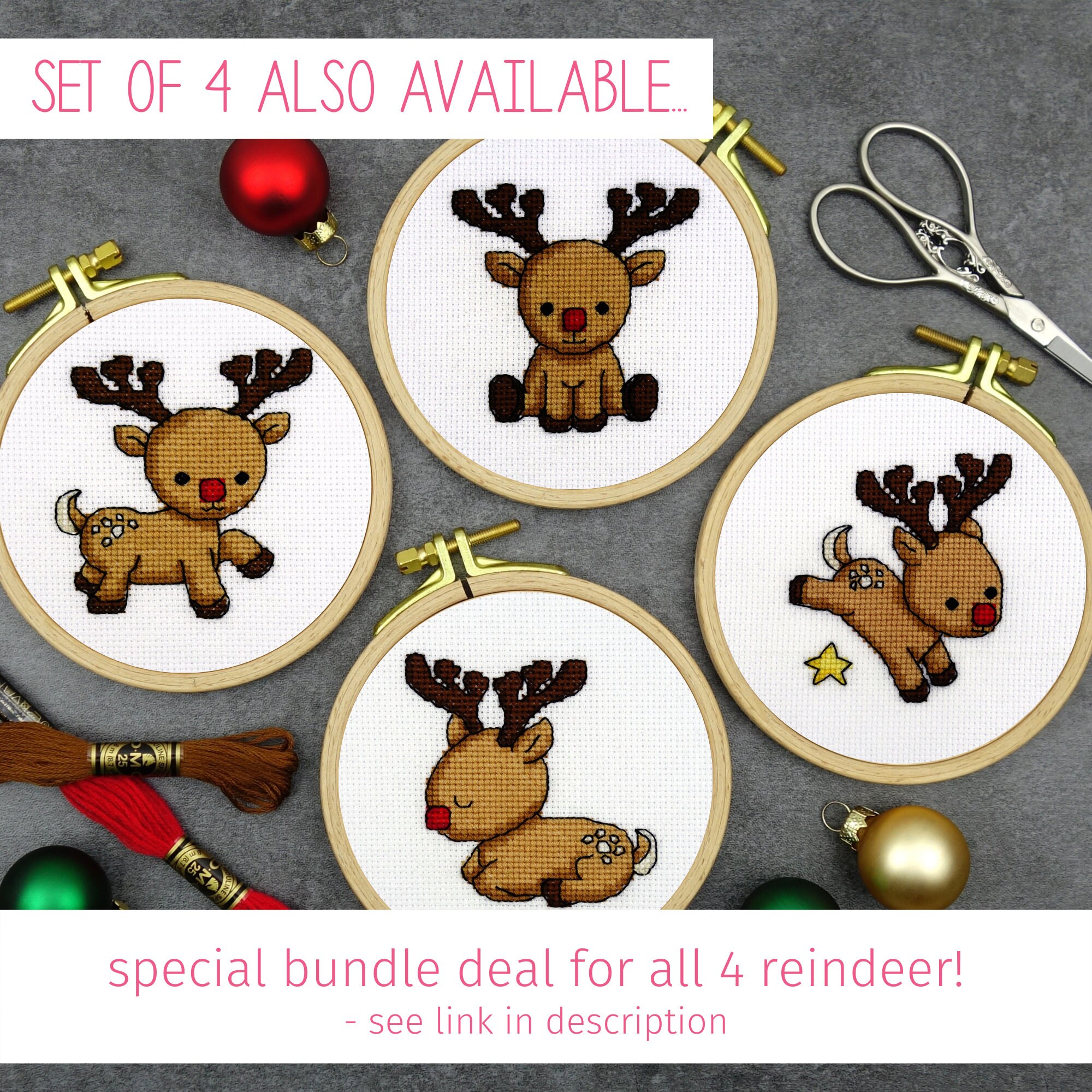 Cute Reindeer Cross Stitch Pattern Christmas Cross Stitch | Etsy