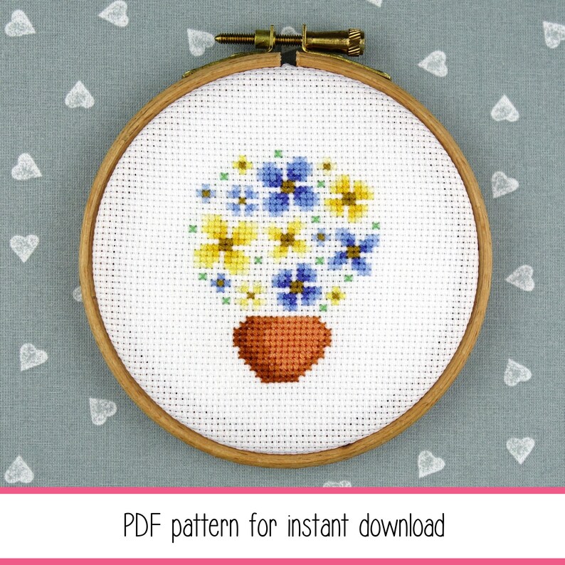 Mini flower pot 3 cross stitch pattern instant PDF ...