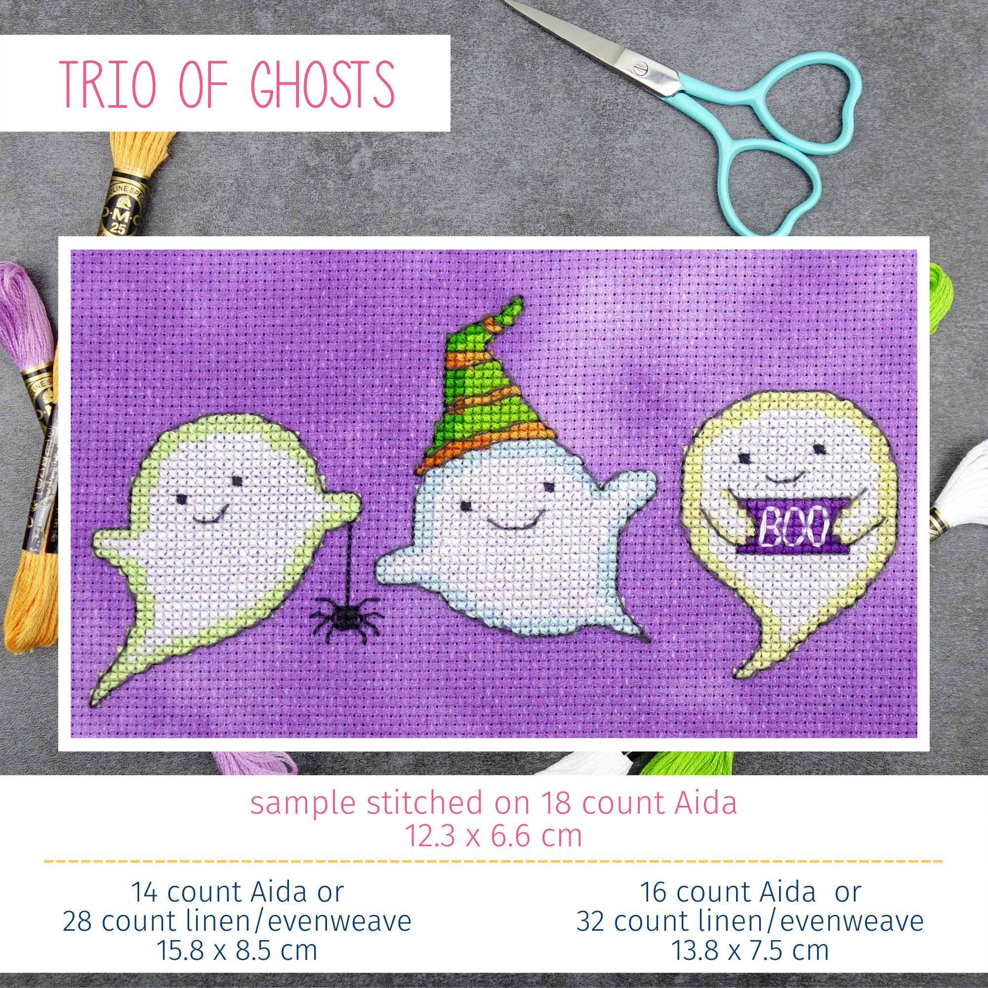 Cute Ghosts Cross Stitch Pattern | Spooky Halloween Cross Stitch PDF ...