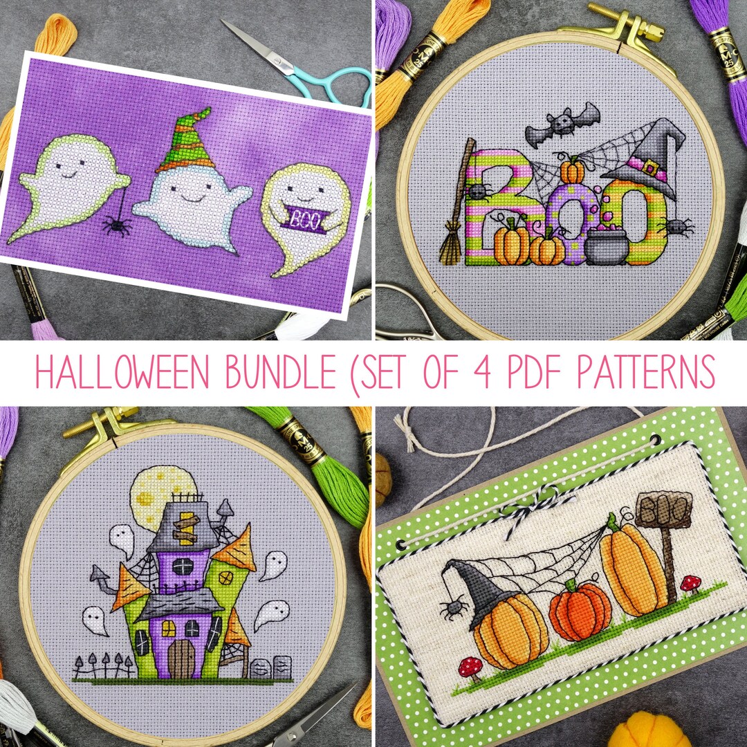 Bundle of Halloween Cross Stitch Patterns, Spooky Cross Stitch Pattern ...