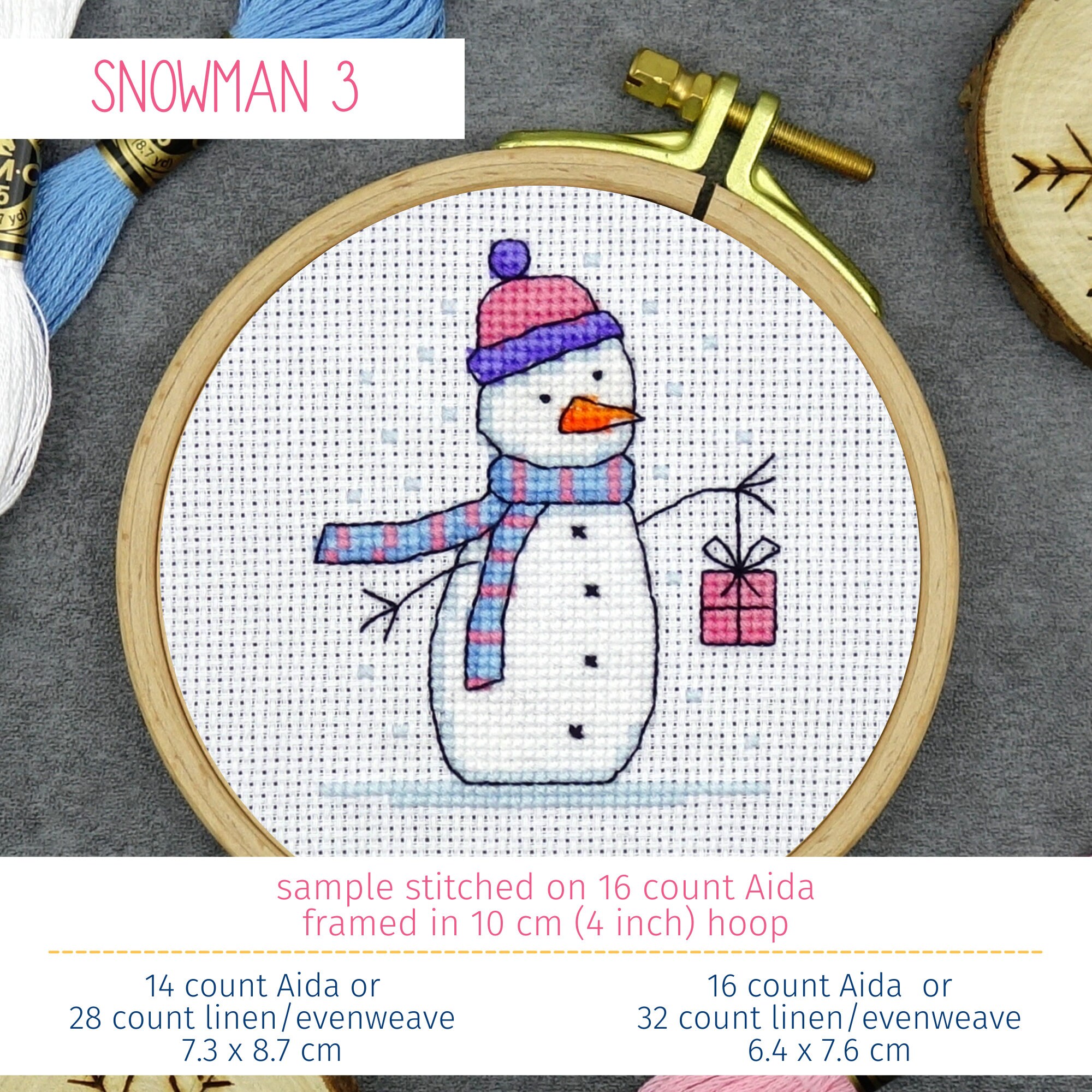 Snowman 3 Cross Stitch Pattern | Christmas Mini Cross Stitch PDF ...