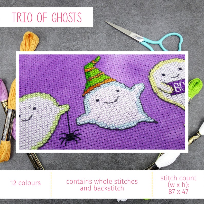 Cute Ghosts Cross Stitch Pattern | Spooky Halloween Cross Stitch PDF ...