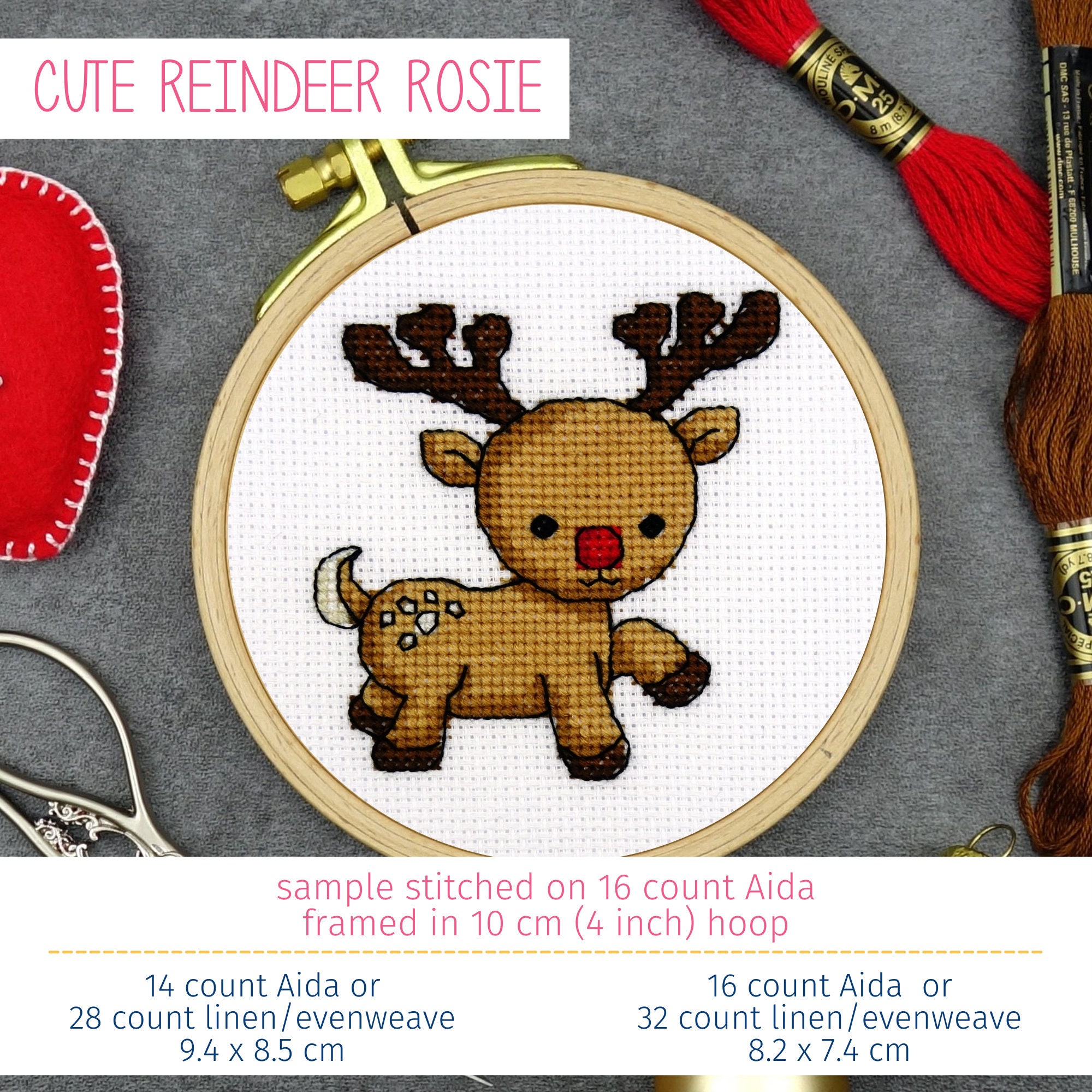 Cute Reindeer Cross Stitch Pattern | Christmas Cross Stitch PDF Pattern ...