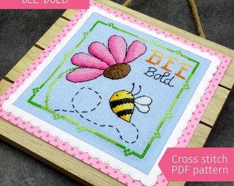 Cute Bee Floral Cross Stitch Pattern, Positive Quote (PDF Pattern)