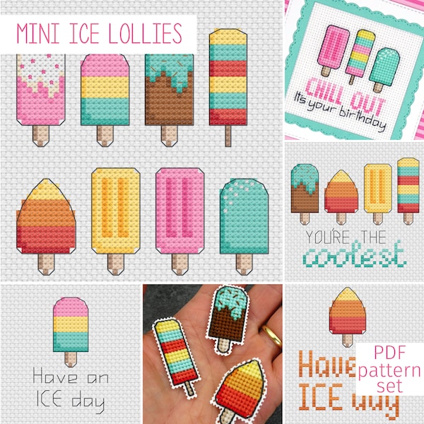 Mini Ice Lollies Cross Stitch Pattern Set | Cute Ice Cream Cross Stitch PDF Patterns for Digital Download