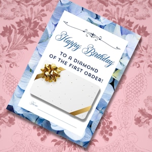 Portatarjetas de regalo de cumpleaños romántico Regency en glicina azul / Elegante tema de fiesta de té con flores azules / Imprimible en casa A4/A5/Carta