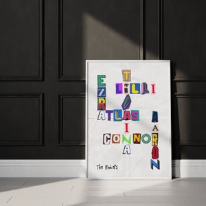 Carta de rescate digital, 45 x 60 cm con 16 nombres, letrero personalizado con nombre para la familia, único, regalo para mamá, abuelo, Navidad, crucigrama